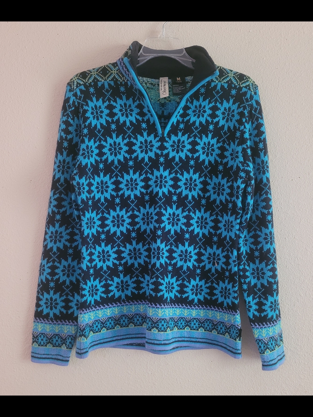 Obermeyer Sz Medium Teal and Black Knit Half-Zip Pullover